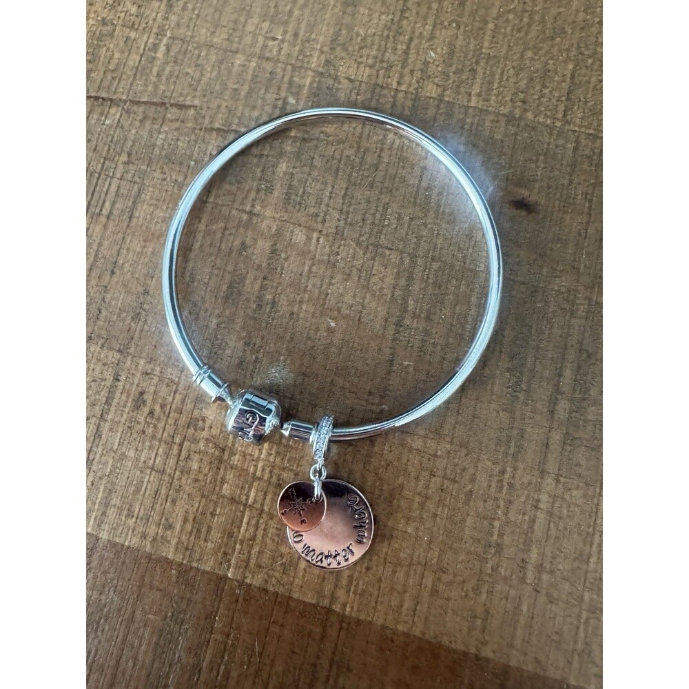 Authentic GNOCE Sterling Silver Bangle Charm Bracelet Set - No Matter Where EUC